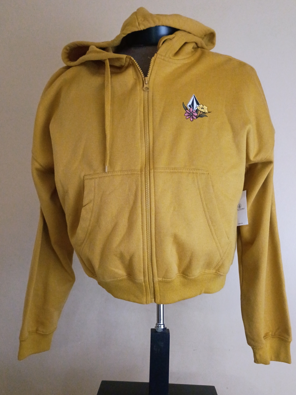 Volcom Stone Get Up Mustard Palm Floral Print Zip Up Women's Hoodie - NWT Large